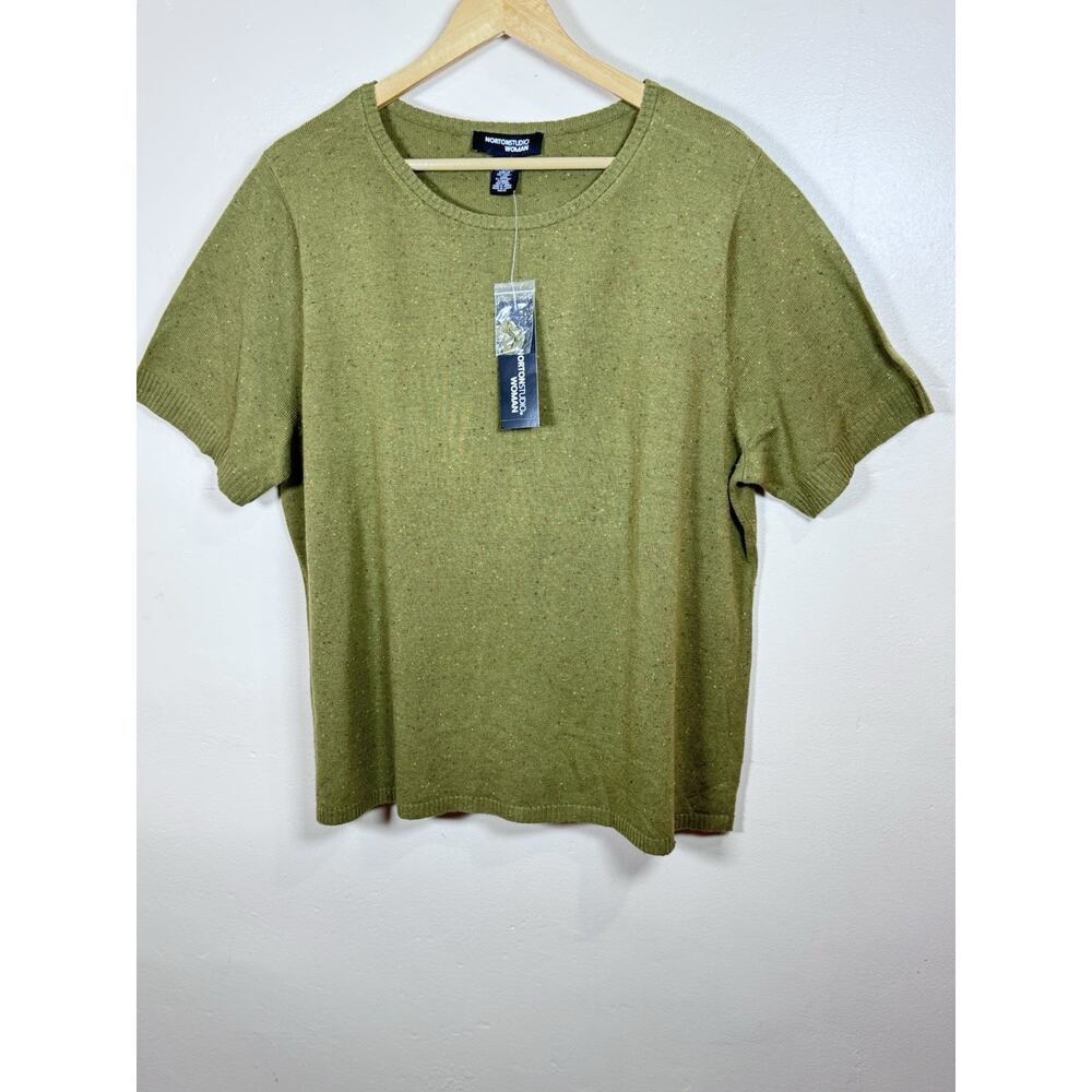 norton studio Women’s Plus Size Sweater Short Sleeve Wool Blend Green